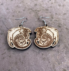 D20 Dragon Engraved Earrings