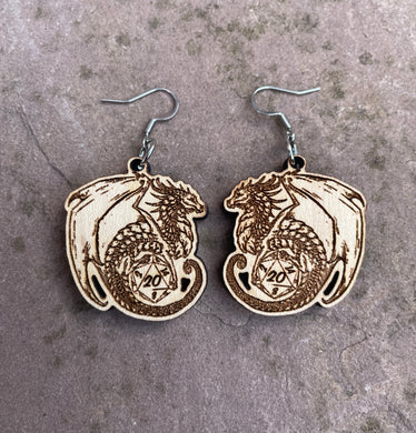 D20 Dragon Engraved Earrings