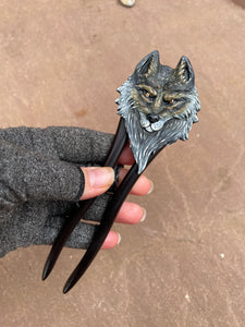 Hand Sculpted Wolf Hair Stick