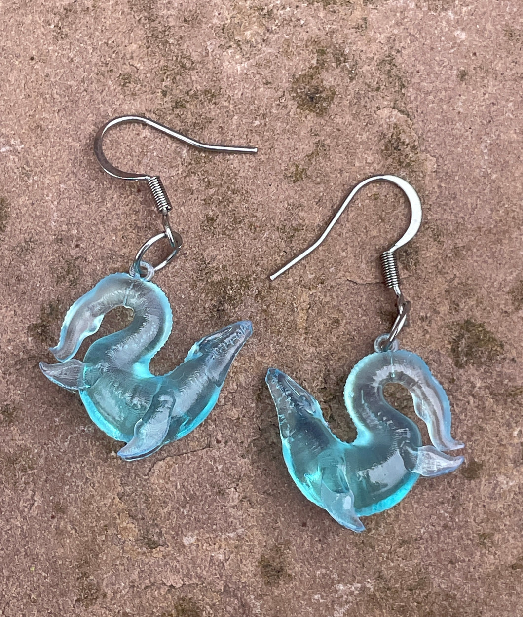 Mosasaur Translucent Blue Resin Earrings