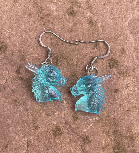 Blue Translucent Dragon Head Earrings