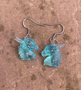 Blue Translucent Dragon Head Earrings