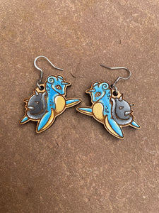 Hand Painted Lapras Engraved Wooden Earrings