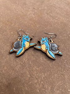 Hand Painted Lapras Engraved Wooden Earrings