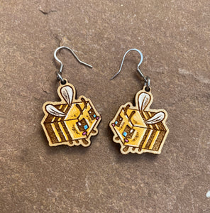 Hand Painted Adorable Bee Earrings (Made to order)