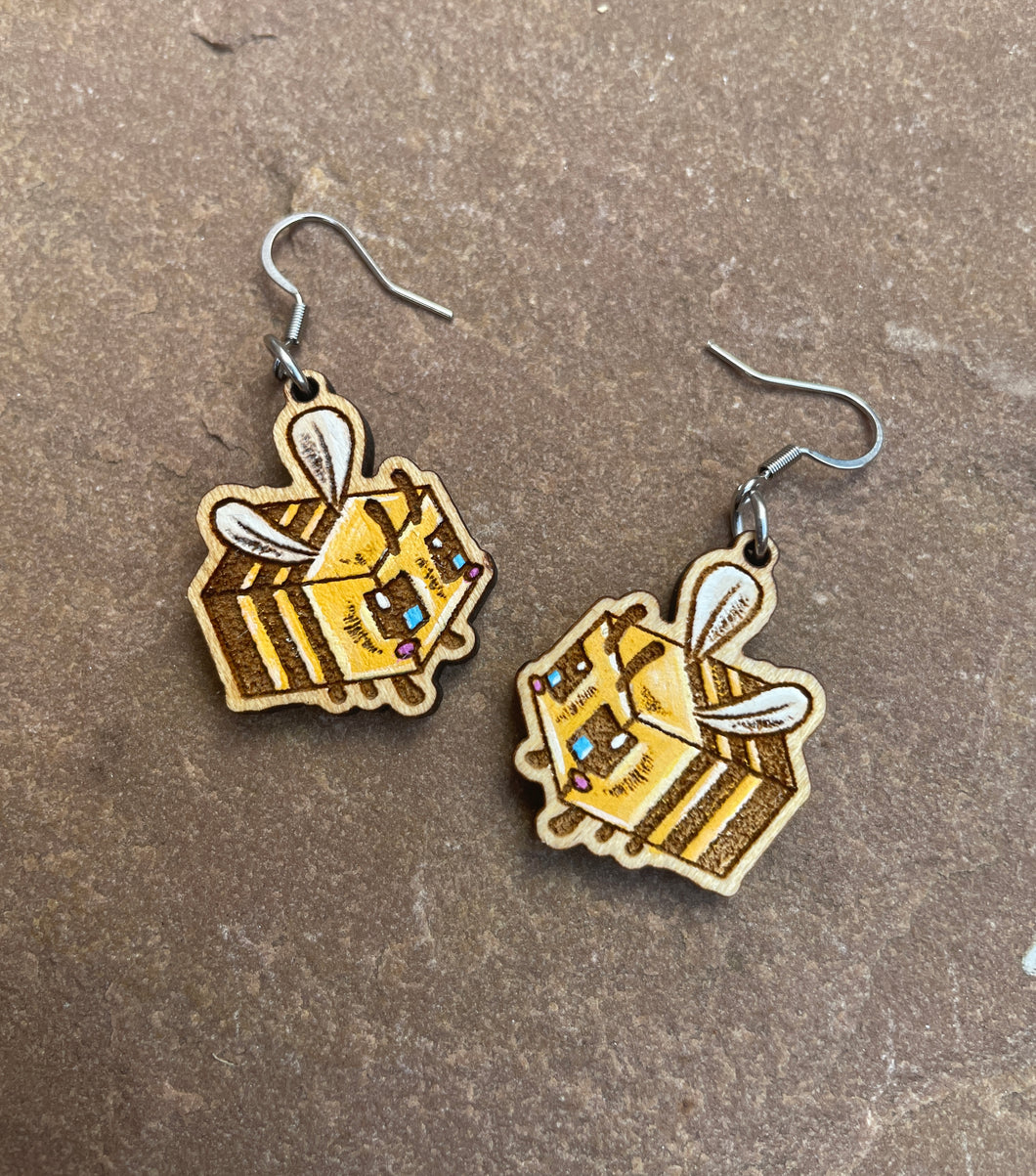 Hand Painted Adorable Bee Earrings (Made to order)