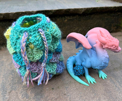 Dragon Scale Crocheted Dice Pouch and Dragon Companion