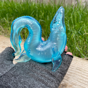 Happy Mosasaur Blue Resin Sculpture