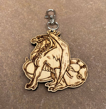 Load image into Gallery viewer, Sitting Flower Dragon Wooden Engraved Keyring Charm