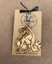 Load image into Gallery viewer, Sitting Flower Dragon Wooden Engraved Keyring Charm