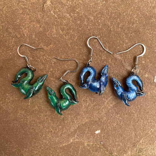 CUSTOM PAINTED Mosasaur Earrings (Made to order)