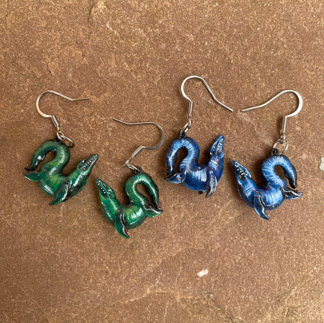CUSTOM PAINTED Mosasaur Earrings (Made to order)