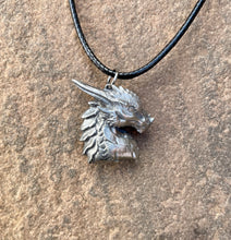 Load image into Gallery viewer, Pewter Dragon Bust Pendant