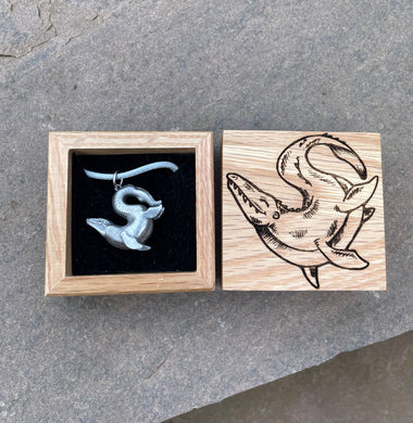 Pewter Mosasaur and Wooden Box