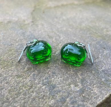 Translucent Green Rain Frog earrings