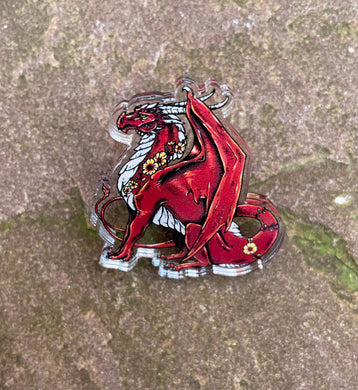 Flower Dragon Acrylic Pin Badge