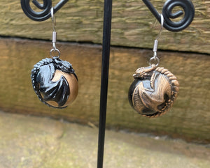 Gold and Black Dragon Bauble Earrings (Made to order)