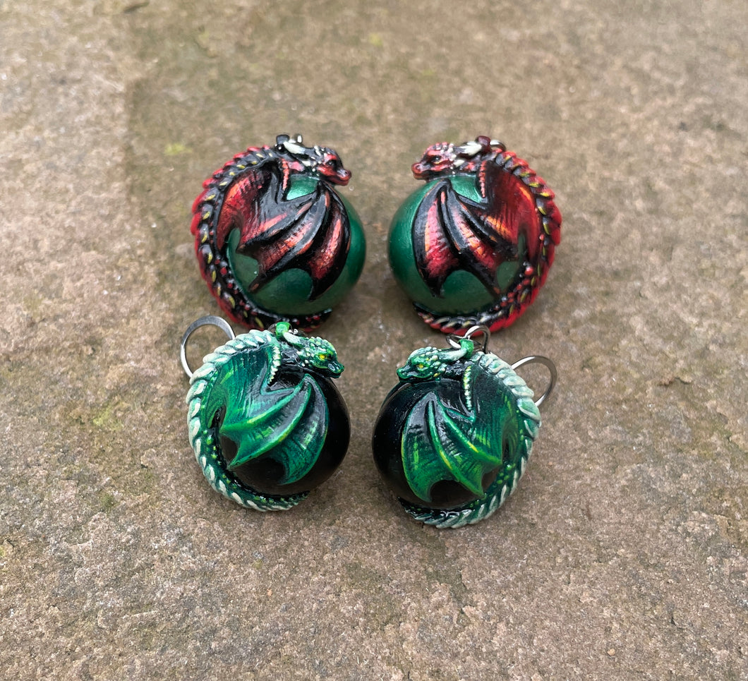 CUSTOM PAINTED Dragon Bauble Earrings (Made to order)