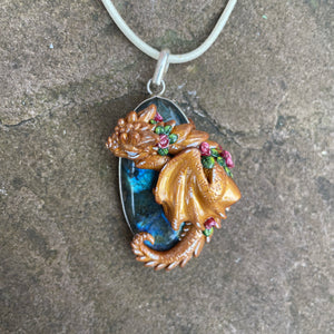 Flower Labradorite Dragon Pendant