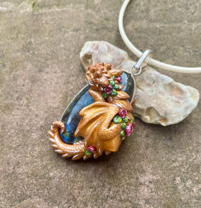 Flower Labradorite Dragon Pendant