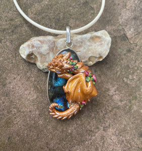 Flower Labradorite Dragon Pendant