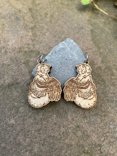 Winged Wolf Engraved Earrings