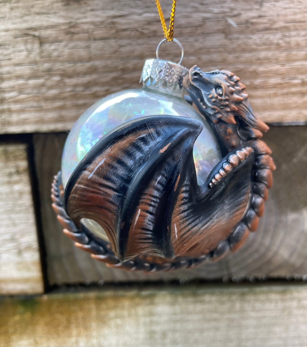 Grey/Copper Resin Dragon Bauble