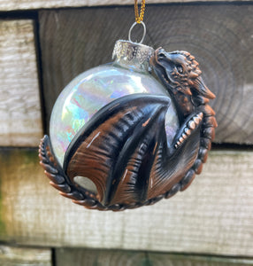 Grey/Copper Resin Dragon Bauble
