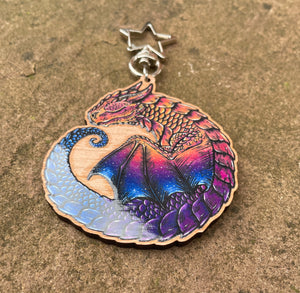 Sleepy Dragon Printed Wooden Charm