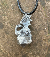 Load image into Gallery viewer, D20 Dice Dragon Pewter Necklace Charm