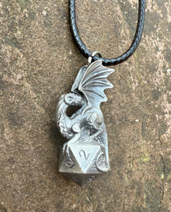 D20 Dice Dragon Pewter Necklace Charm
