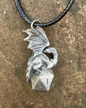 Load image into Gallery viewer, D20 Dice Dragon Pewter Necklace Charm