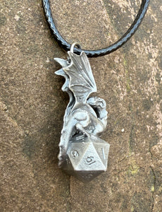 D20 Dice Dragon Pewter Necklace Charm