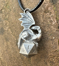 Load image into Gallery viewer, D20 Dice Dragon Pewter Necklace Charm