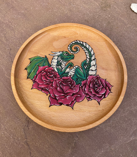 Flower Dragon Handpainted Wooden Trinket Dish