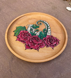 Flower Dragon Handpainted Wooden Trinket Dish