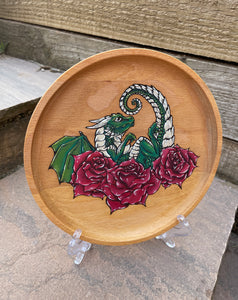 Flower Dragon Handpainted Wooden Trinket Dish