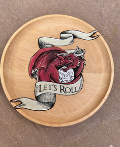 Let's Roll Dragon Handpainted Wooden Trinket Dish