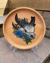 Load image into Gallery viewer, Dragon Skull (Blue Flowers) Handpainted Wooden Trinket Dish