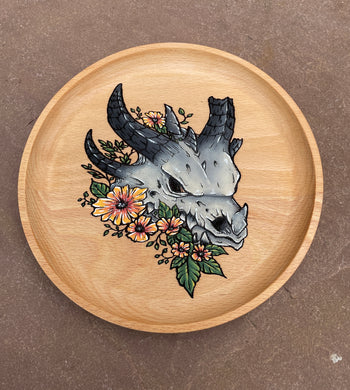 Dragon Skull (Orange flowers) Hand painted Trinket Dish