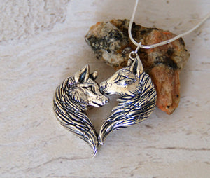 Sterling silver Love Wolves pendant