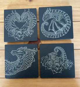 Dragon Themed Slate Coaster Set