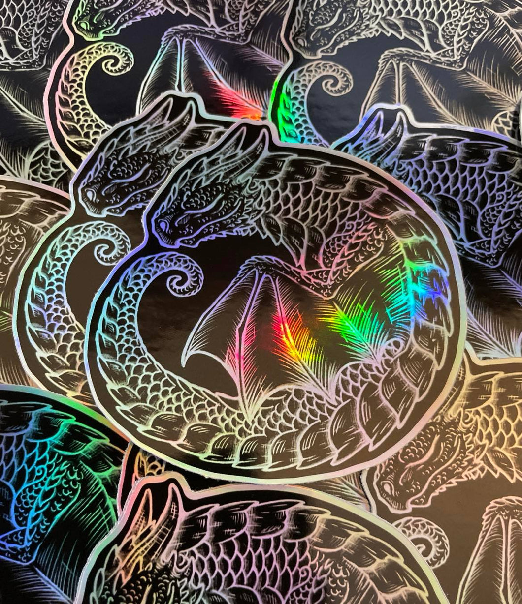 Sleepy Dragon Holographic Vinyl Sticker