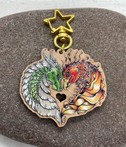 Dragon Phoenix Love 2" Printed Cherry Wood Charm