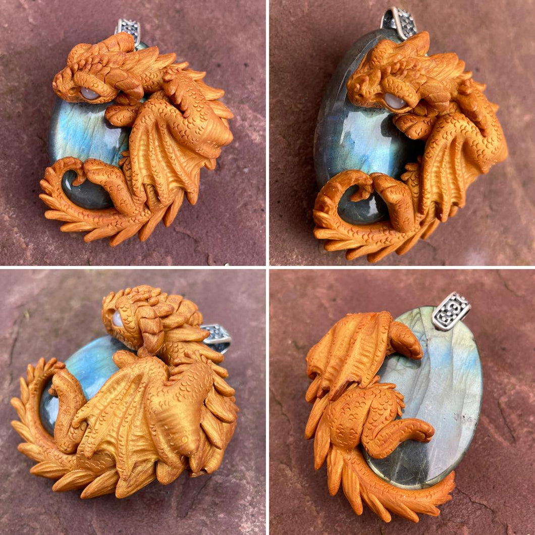 Labradorite Dragon Pendant (Custom Painted)