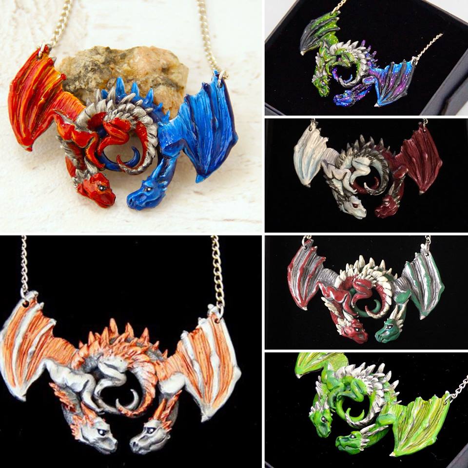 Choose your Colours: Dragon Embrace Pewter Pendant