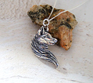 Sterling Silver Wolf Head Pendant (Left)