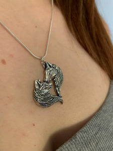 Sterling silver Love Wolves pendant
