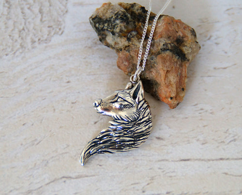 Sterling Silver Wolf Head Pendant (Right)