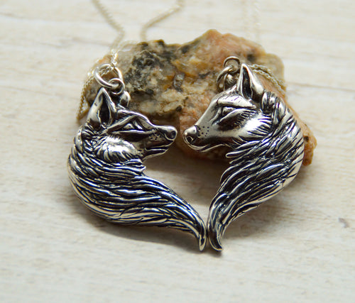 Sterling Silver Wolf Friendship Pendant Set